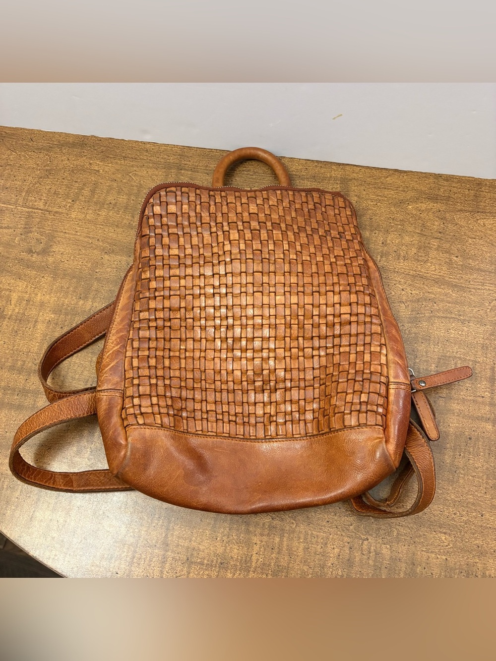 Vilenca Holland Brown Leather Woven Backpack Boho Travel Anthropologie